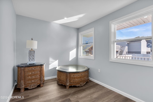 sitting room with hardwood / wood-style flooring