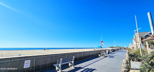 exterior space with a beach view