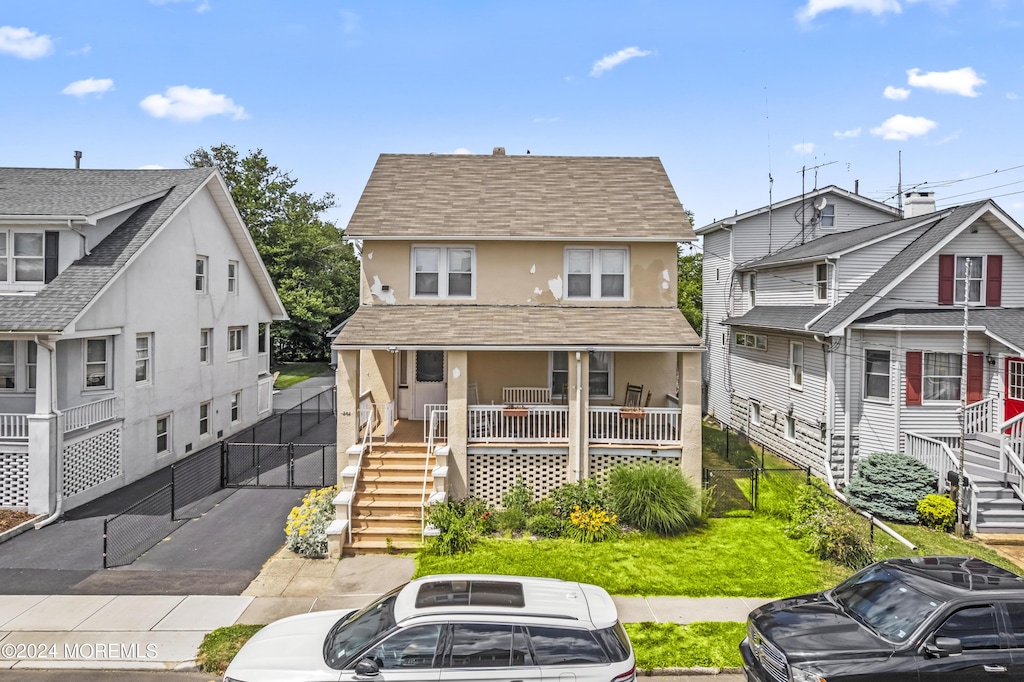 303 Arnold Ave, Point Pleasant Beach, NJ 08742 - view of front of property with stairway, a porch, roof with shingles, and a gate