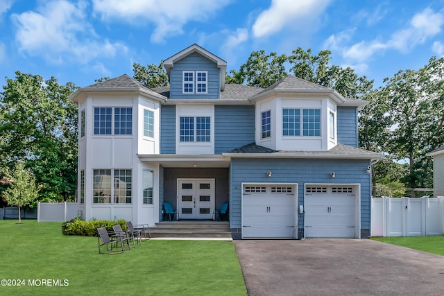 view of front of house with a garage and a front yard