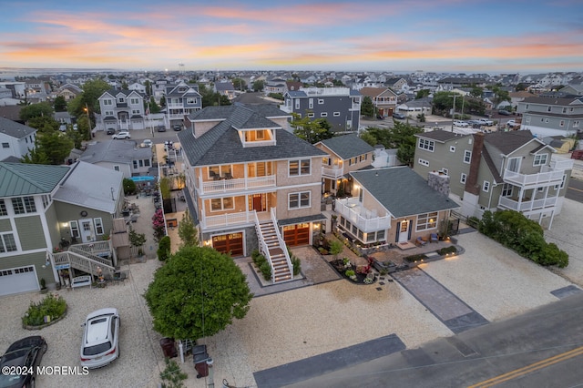 view of aerial view at dusk