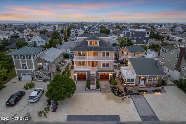 view of aerial view at dusk