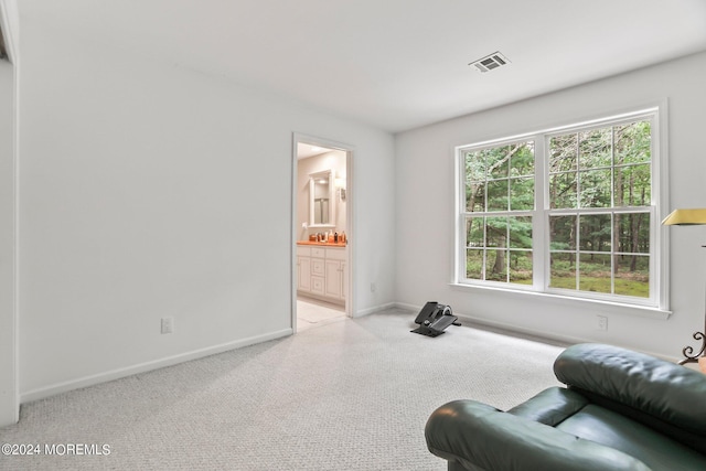 living area featuring visible vents and baseboards