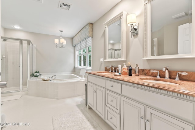 full bathroom with a stall shower, visible vents, and a sink