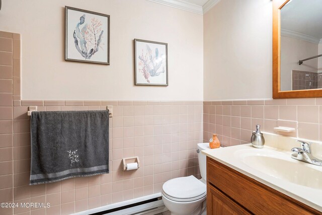 5B Betsy Ross Ln, Whiting, NJ 08759 - bathroom featuring vanity, crown molding, tile walls, toilet, and wainscoting
