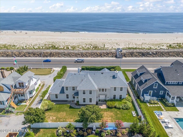 aerial view featuring a beach view and a water view