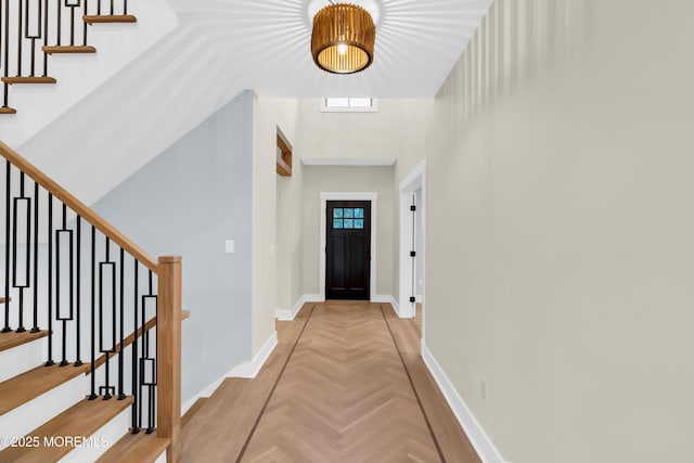 interior space with light parquet flooring