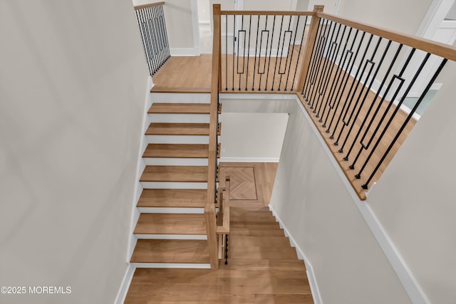 staircase with wood-type flooring