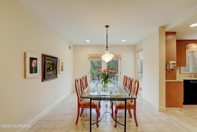 dining room featuring recessed lighting, visible vents, baseboards, and light tile patterned floors