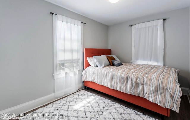 bedroom featuring multiple windows and wood-type flooring