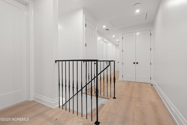2 Deborah Pl, Oakhurst, NJ 07755 - hall with attic access, an upstairs landing, light wood-style floors, baseboards, and recessed lighting