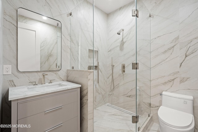 2 Deborah Pl, Oakhurst, NJ 07755 - bathroom featuring tile walls, vanity, a marble finish shower, and toilet