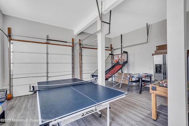 playroom with hardwood / wood-style floors