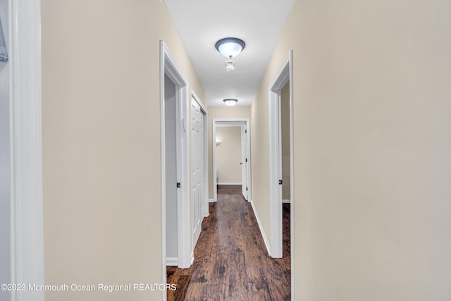 hall with dark wood-type flooring