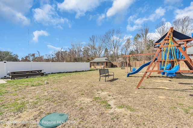 view of yard featuring a playground