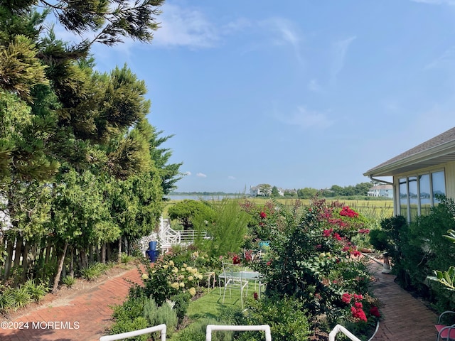 view of yard featuring a rural view and fence