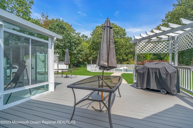 1969 Whitesville Rd, Toms River, NJ 08755 - wooden deck with a pergola, a pool, and a grill