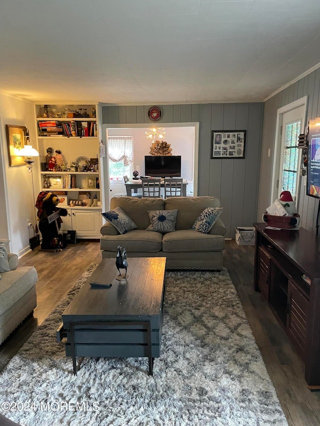 living room with dark wood-type flooring