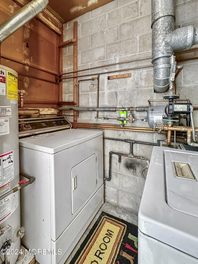 laundry room featuring gas water heater and washer / dryer