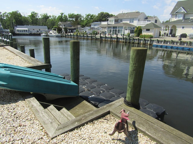 dock area with a water view