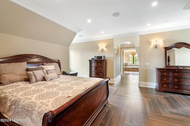 86 Montrose Rd, Colts Neck, NJ 07722 - bedroom with arched walkways, baseboards, recessed lighting, and crown molding
