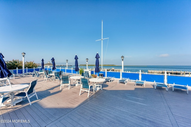 wooden terrace with a water view