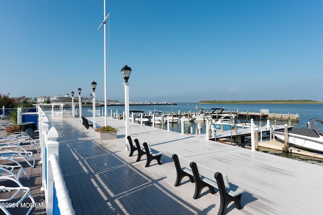 dock area featuring a water view