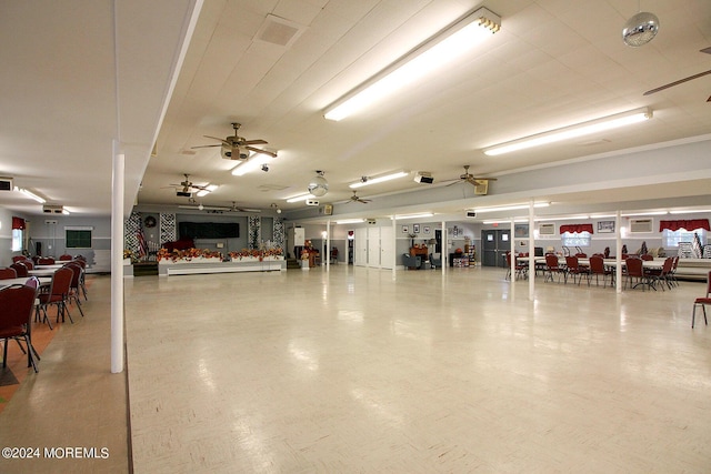 garage with ceiling fan and visible vents