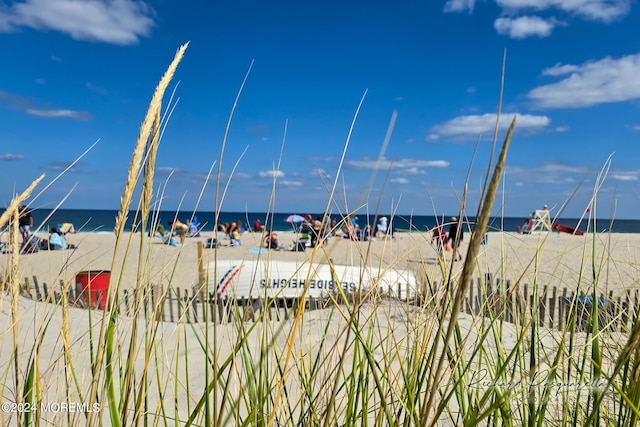 view of water feature featuring a beach view