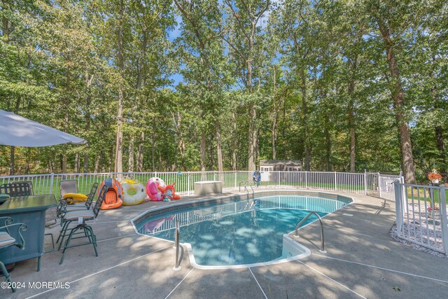 view of pool with a patio area, fence, and a fenced in pool