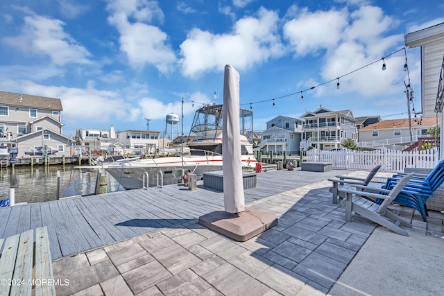 view of dock with a water view