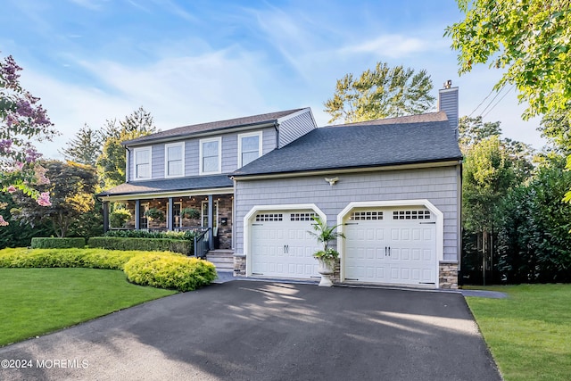 view of front facade featuring a garage and a front yard