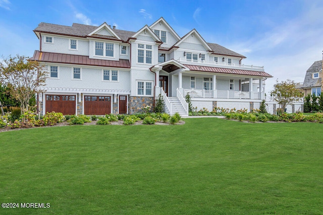 view of front of home with a front lawn and covered porch