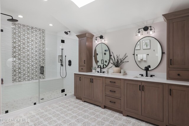 bathroom featuring vanity and walk in shower