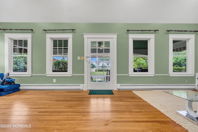 interior space with light hardwood / wood-style floors and a baseboard heating unit