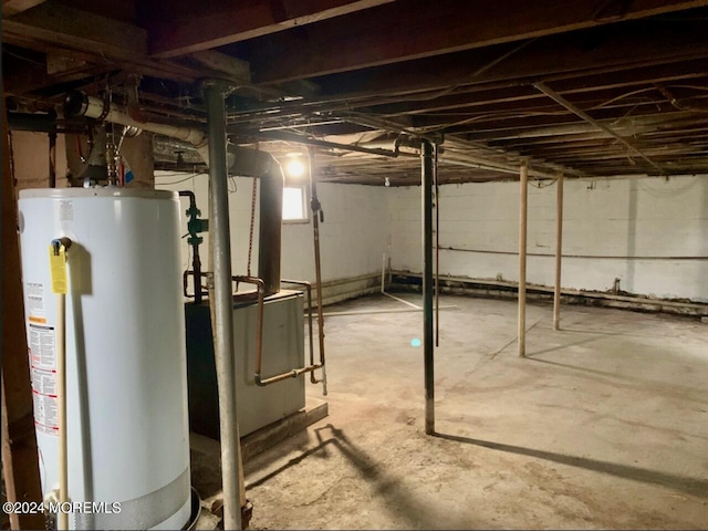 basement featuring water heater