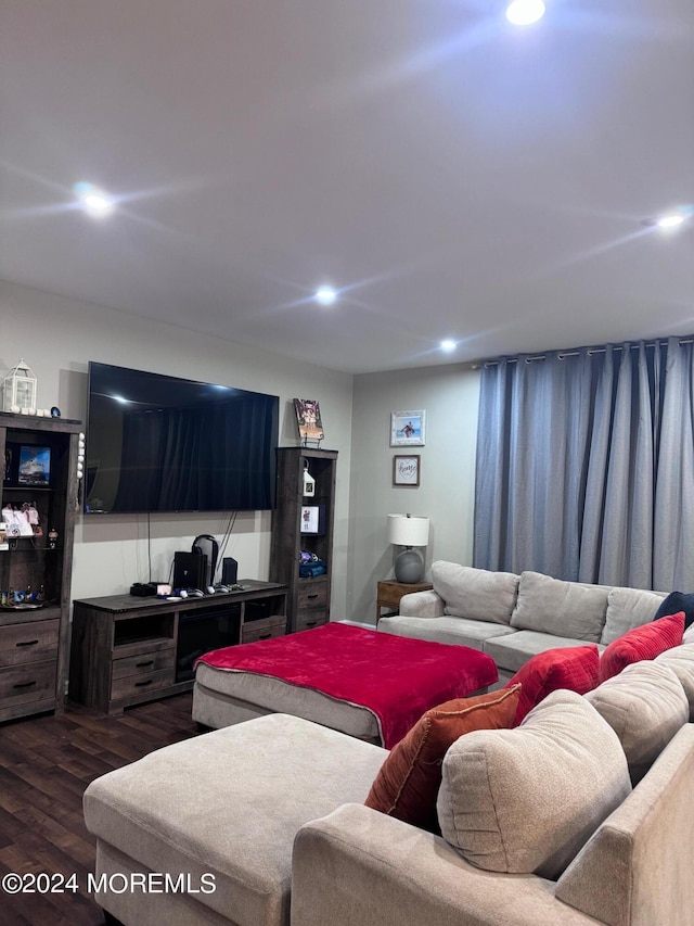 living room with dark hardwood / wood-style floors