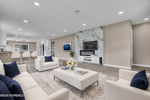 living room with light wood-type flooring