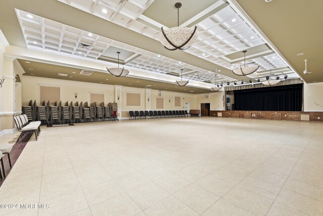 interior space with coffered ceiling