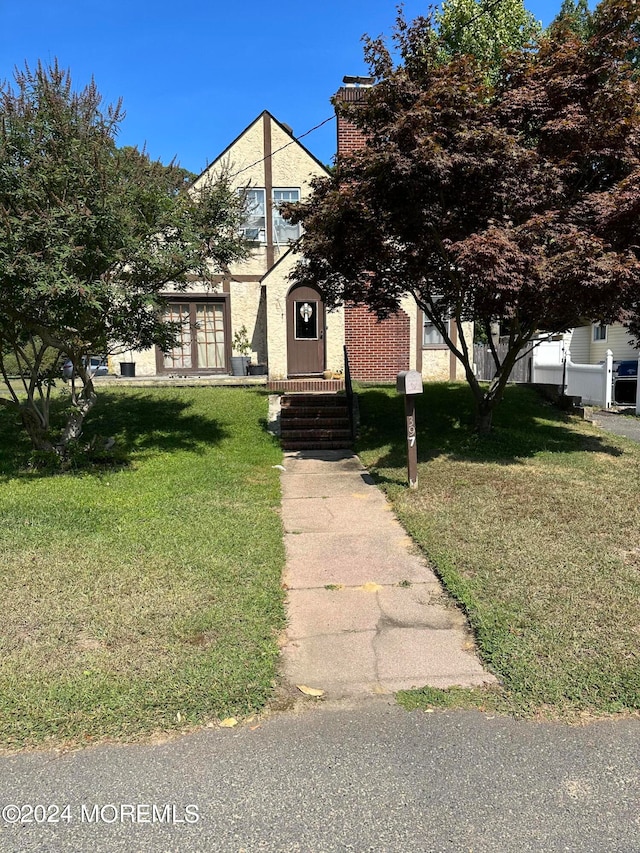 view of property hidden behind natural elements with a front lawn