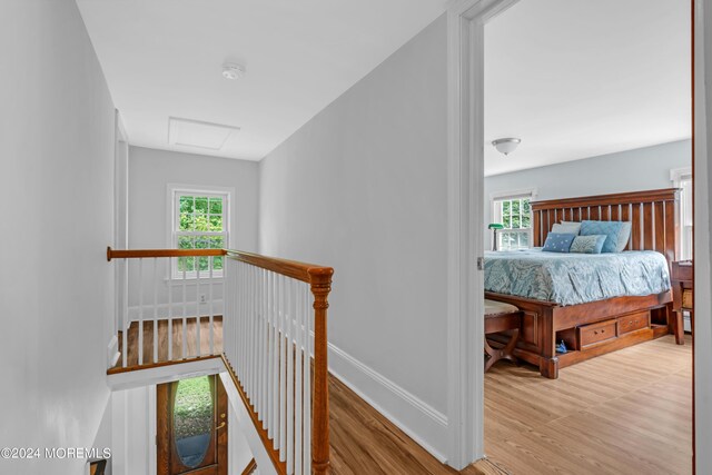 corridor featuring a healthy amount of sunlight and hardwood / wood-style floors