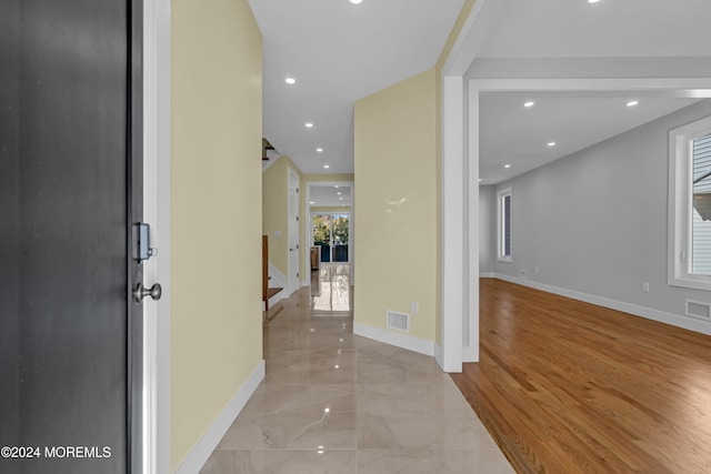 hallway featuring light wood-type flooring