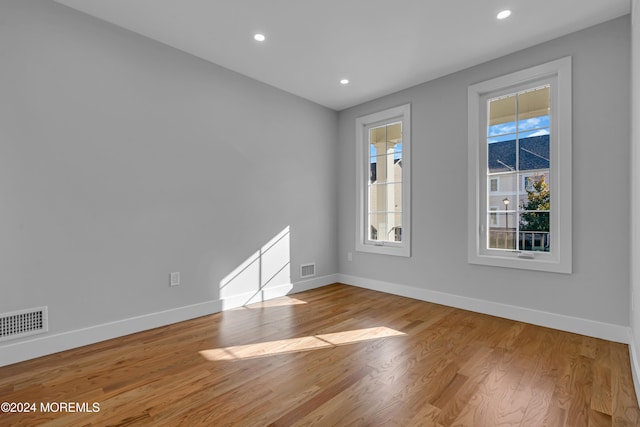 empty room with a healthy amount of sunlight and light hardwood / wood-style flooring