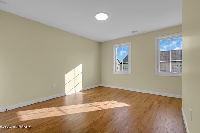 spare room with light hardwood / wood-style floors and plenty of natural light