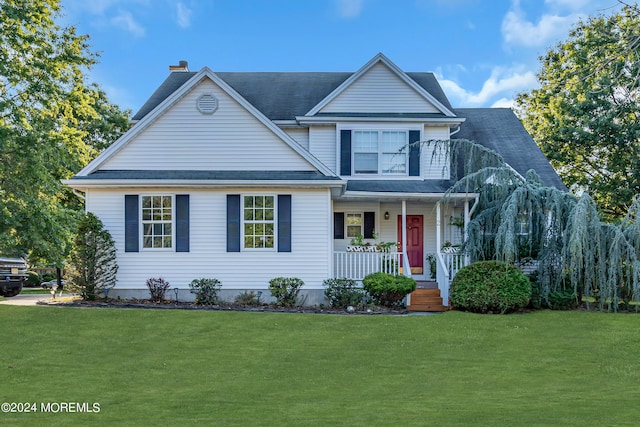 front of property with covered porch and a front lawn