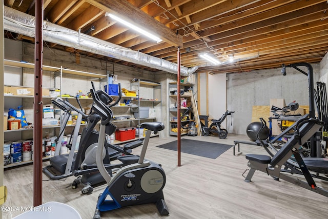 exercise area featuring wood-type flooring