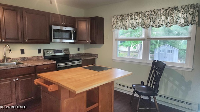 kitchen with appliances with stainless steel finishes, sink, dark hardwood / wood-style flooring, and a healthy amount of sunlight