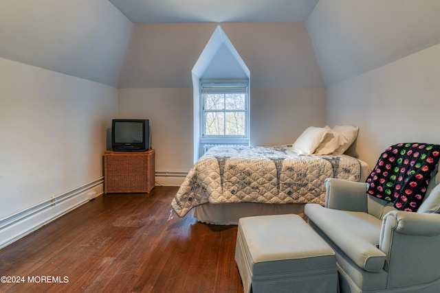 bedroom featuring lofted ceiling and dark hardwood / wood-style floors