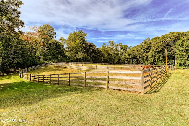 view of yard with a rural view