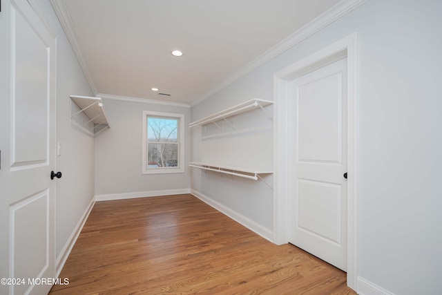 walk in closet with hardwood / wood-style flooring